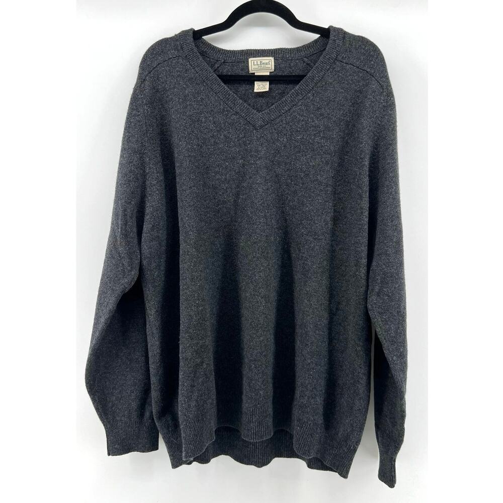 L.L.Bean | Men's 100% Lambswool V-Neck Sweater Charcoal Gray XXL-Tall